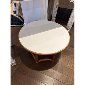 Mid-Century Bamboo & Rattan Round Side Table w/ a White Top 23"Diam x 16"H