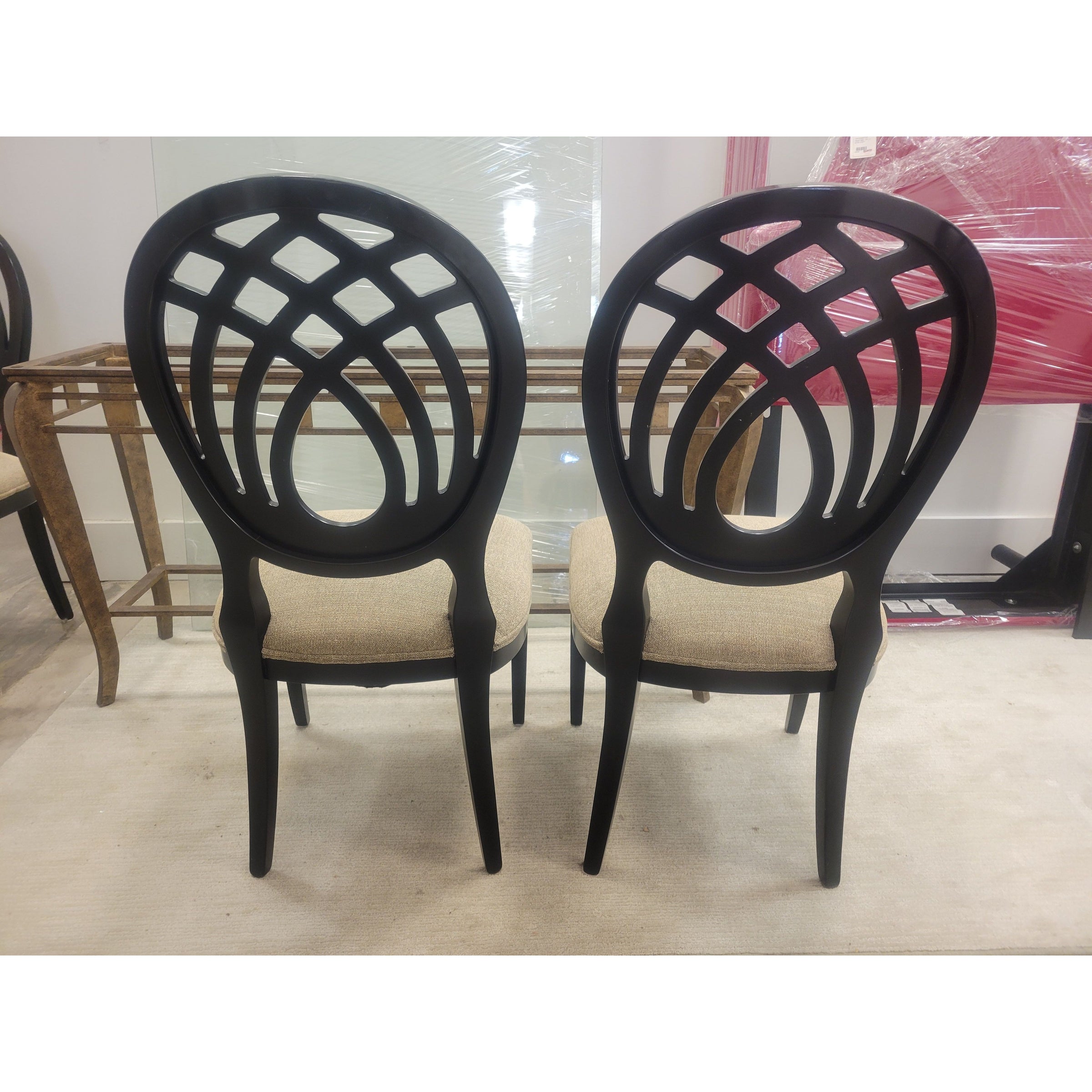 SET of 6 Italian Ebony Chairs w/ Fabric Seats by Costantini Pietro - colletteconsignment.com