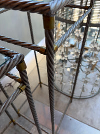 SET of 3 Metal & Brass Side Tables w/ Beveled Glass Tops