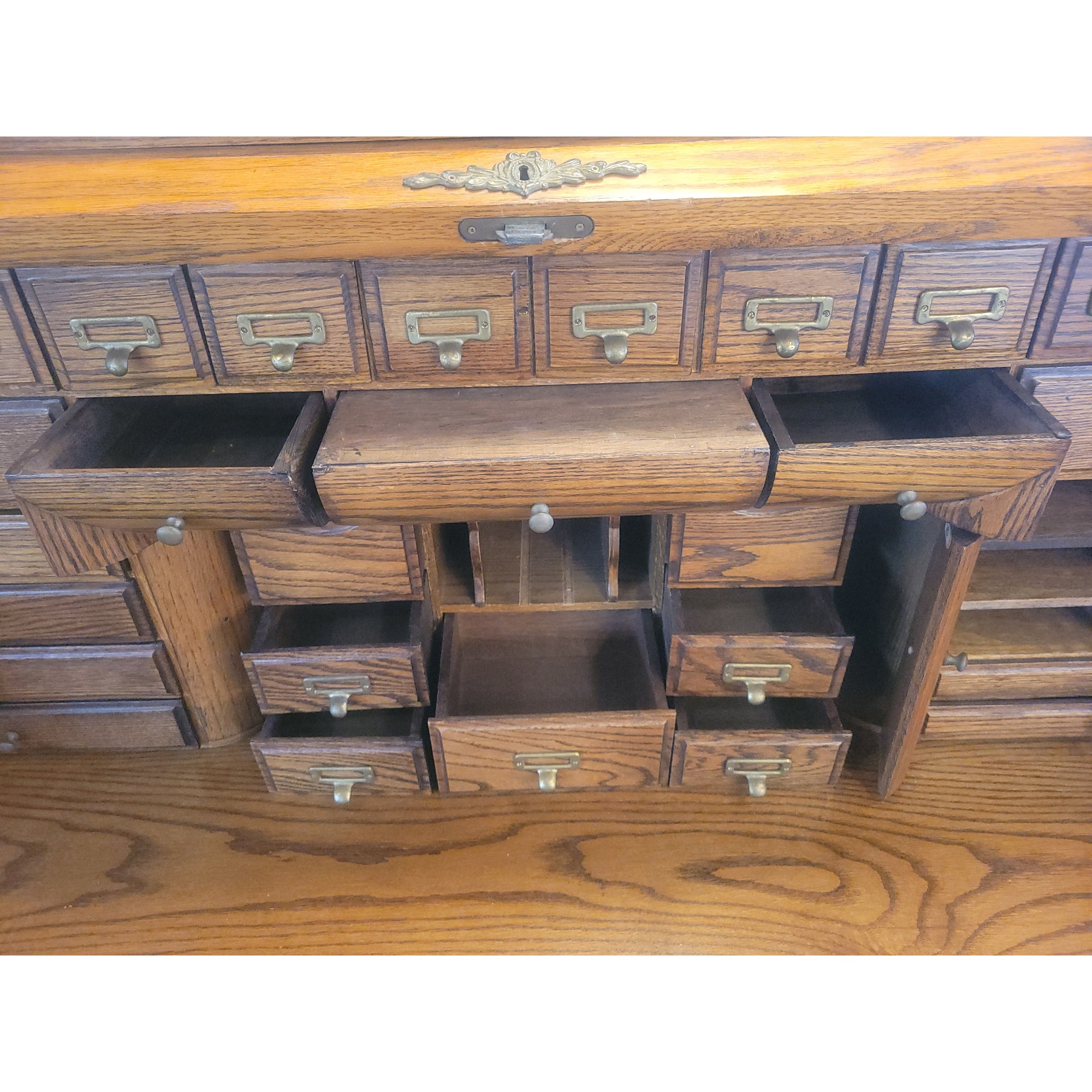 Early 20th C Edwardian Oak Roll Top Desk