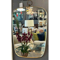 Mid-Century Gold Tone Oval Mirror w/ Top Ring
