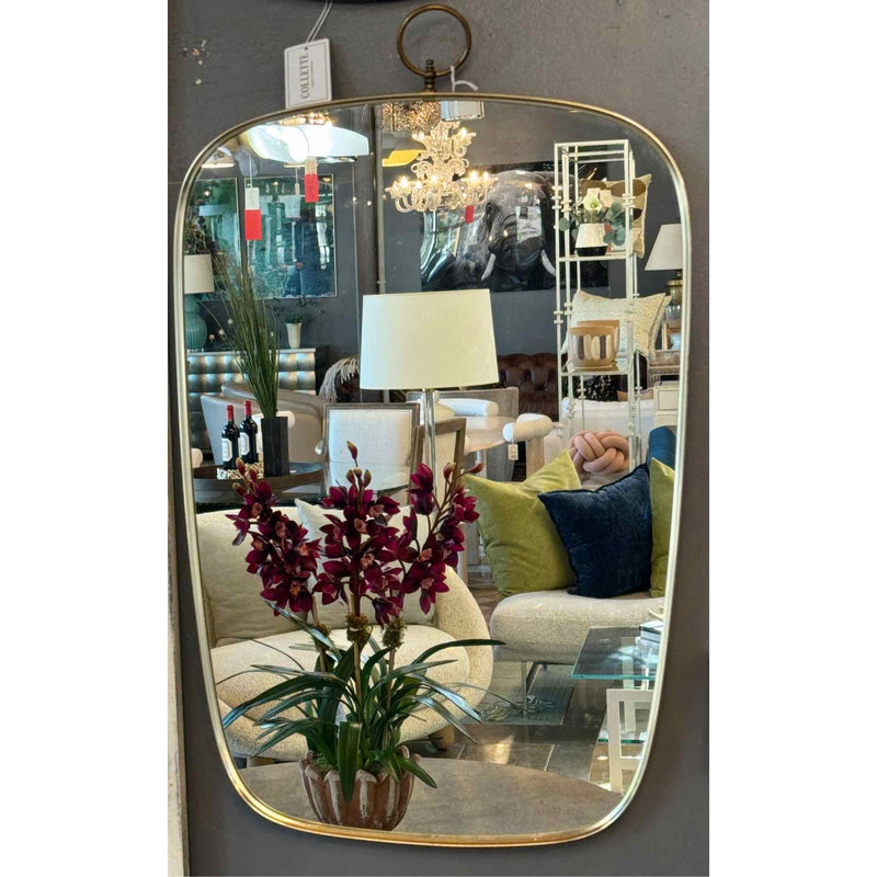 Mid-Century Gold Tone Oval Mirror w/ Top Ring