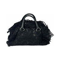 Prada Pizzo S Bowler Black Leather & Lace W/ Chrome Lock