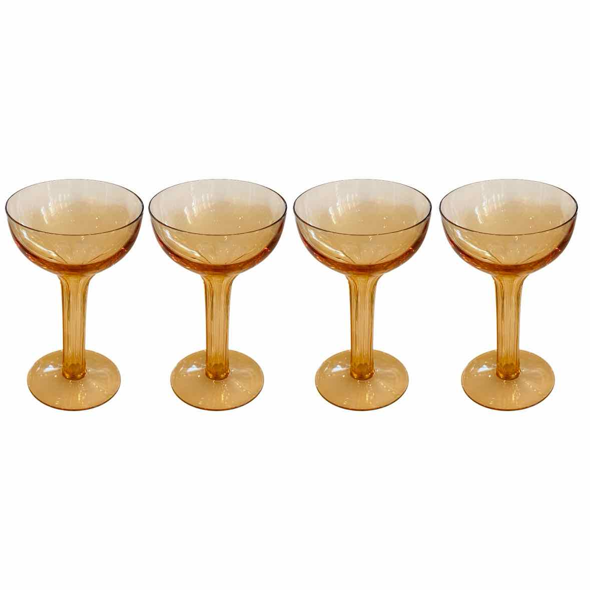 Set of 4 Vintage Orange Crystal Champagne Coupes