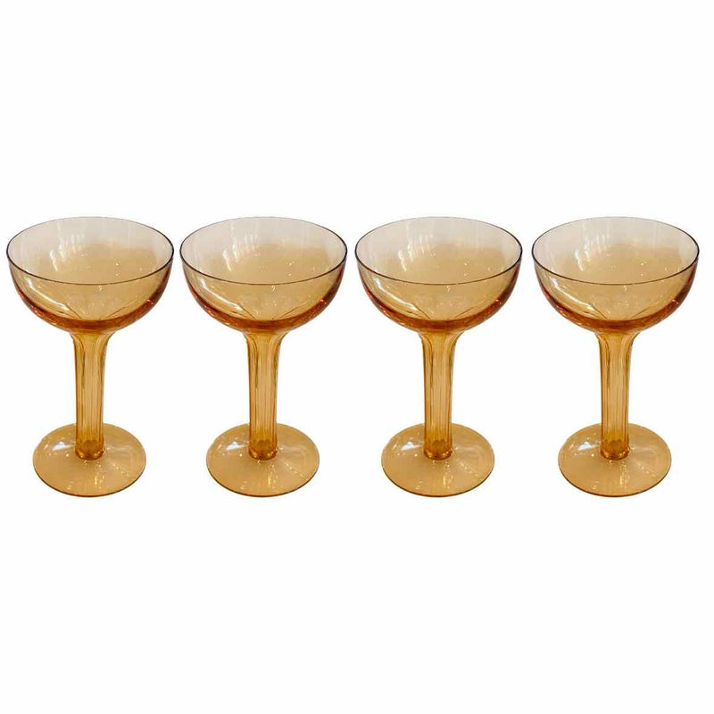 Set of 4 Vintage Orange Crystal Champagne Coupes
