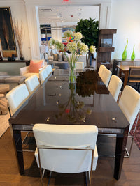 Tuile Glossy Brushed Elm Dining Table w/ Crystal Edge by Baccarat