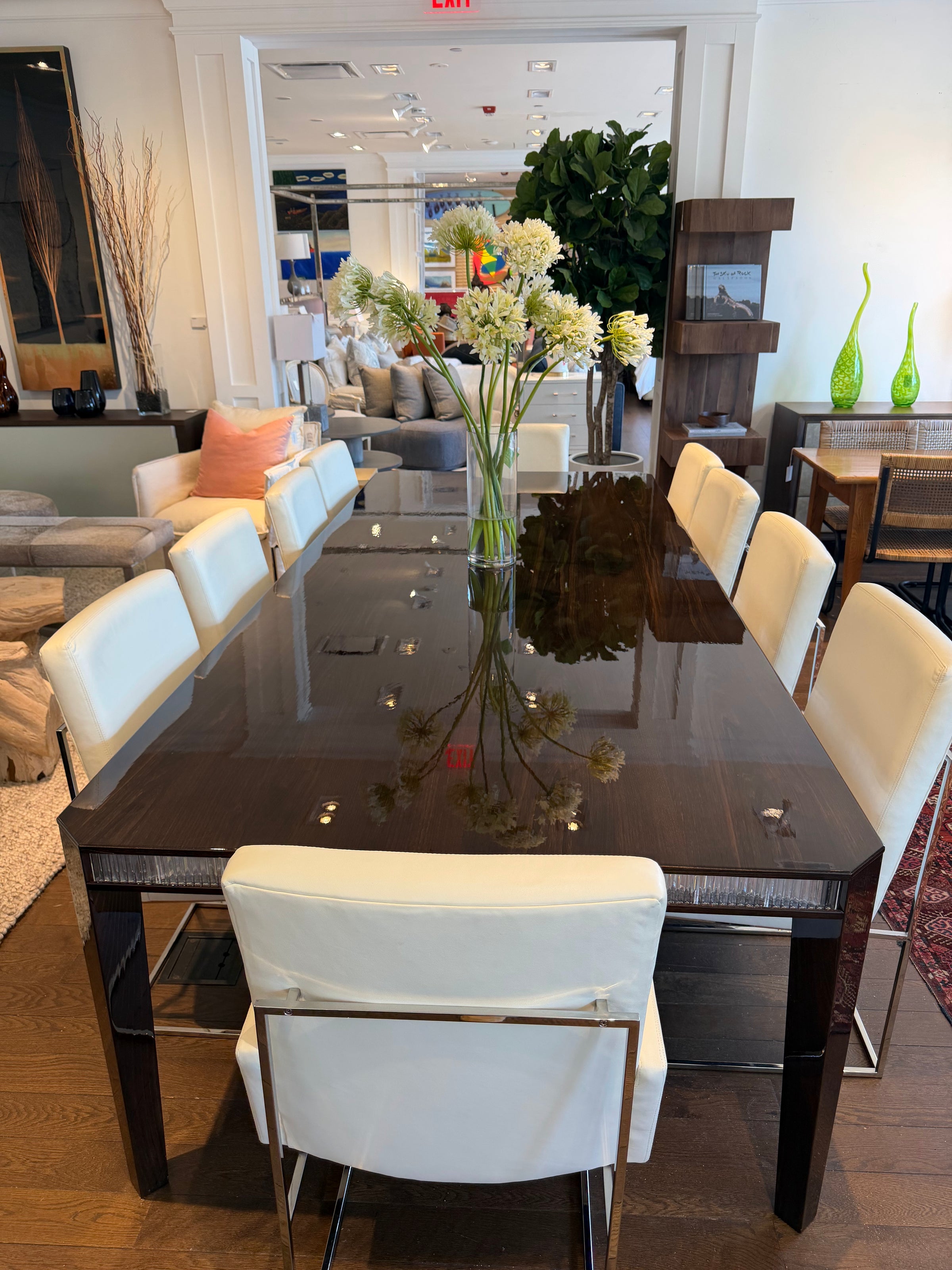 Tuile Glossy Brushed Elm Dining Table w/ Crystal Edge by Baccarat