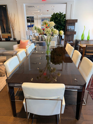 Tuile Glossy Brushed Elm Dining Table w/ Crystal Edge by Baccarat