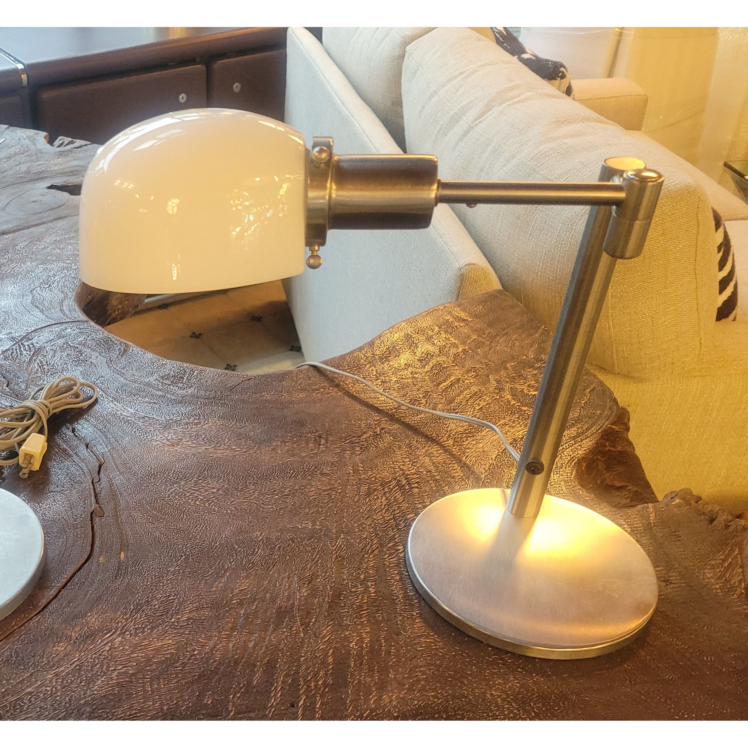 Mid-Century Brushed Metal Gooseneck Table Lamp