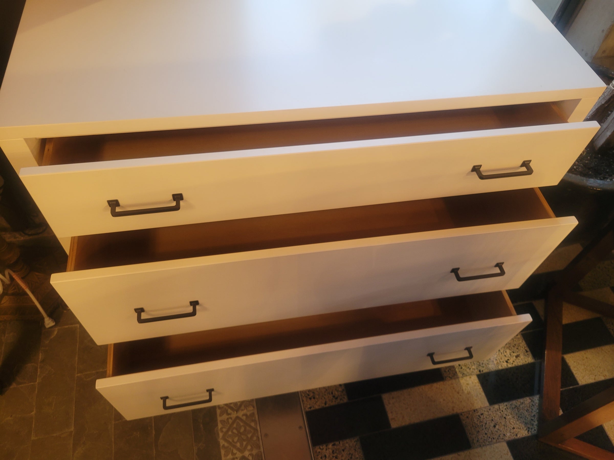 White 3-Drawer Dresser w/ Black Metal Hardware