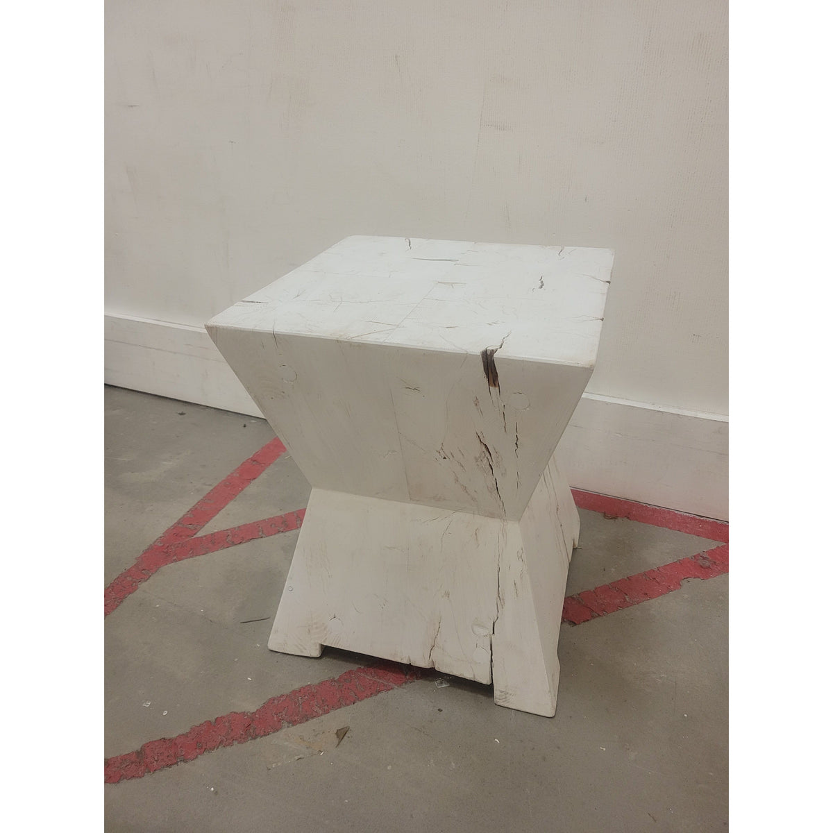 White Wood Solid Block Side Table