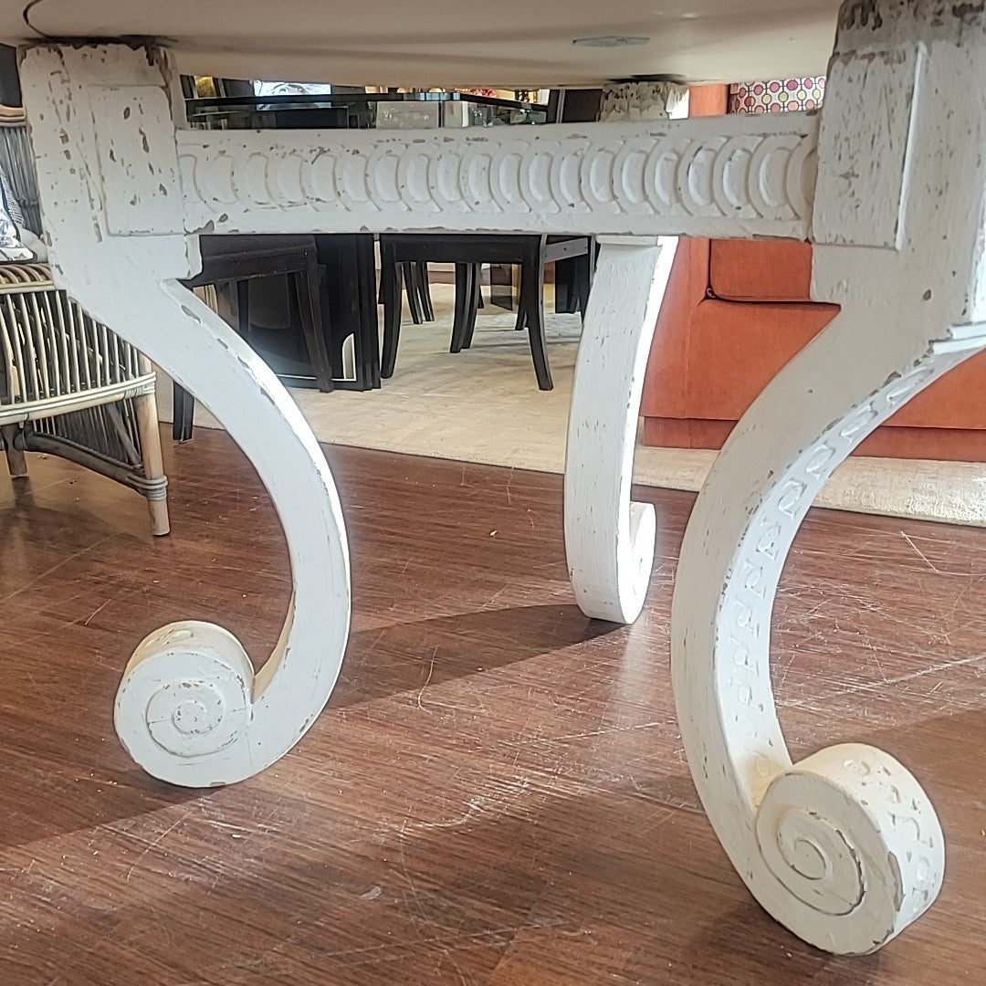 White Wood Beeline Dining Table w/ Gray Stone Top by Bunny Williams