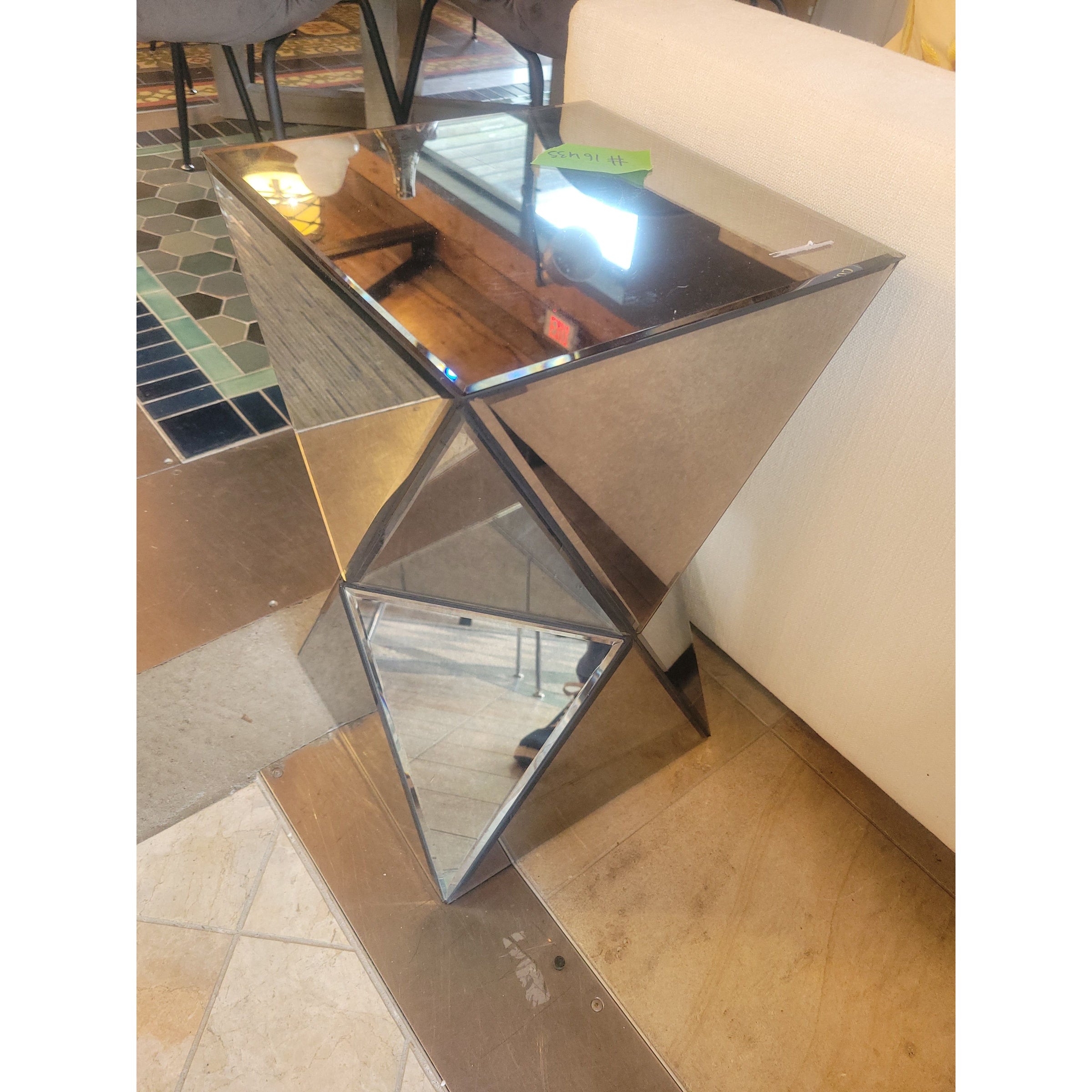 Mirrored Geometric Hourglass Side Table