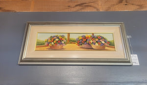 Trio of Flower Baskets Painting in Silver Tone Frame