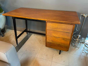 Mid-Century Style Chestnut Wood & Metal 3-Drawer Desk