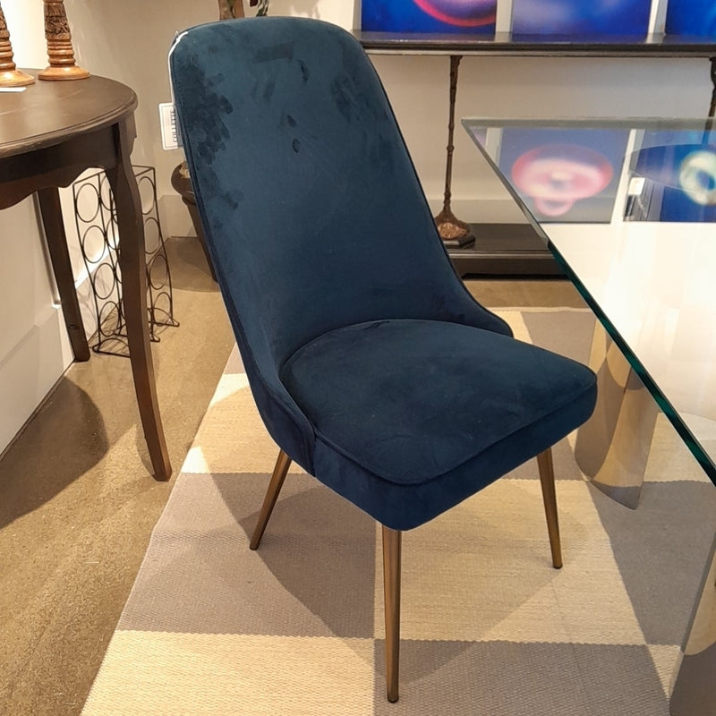 Pair of West Elm High Back Blue Velvet Side Chairs,38.5"Hx25"Dx21"W