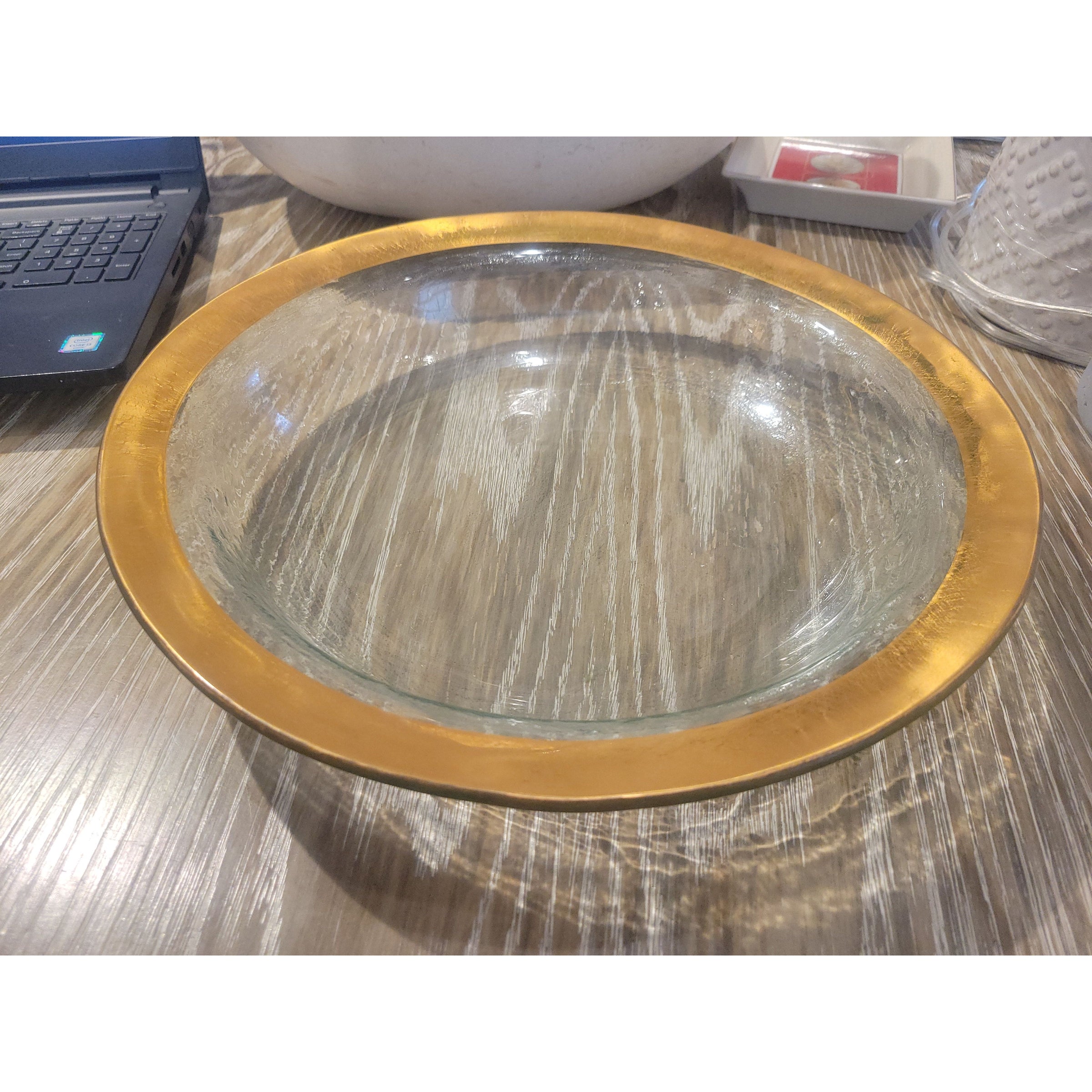 Glass Serving Bowl w/ Gold Leaf Trim by Annieglass