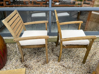 Pair of Teak Outdoor Dining Chair w/ White Cushions
