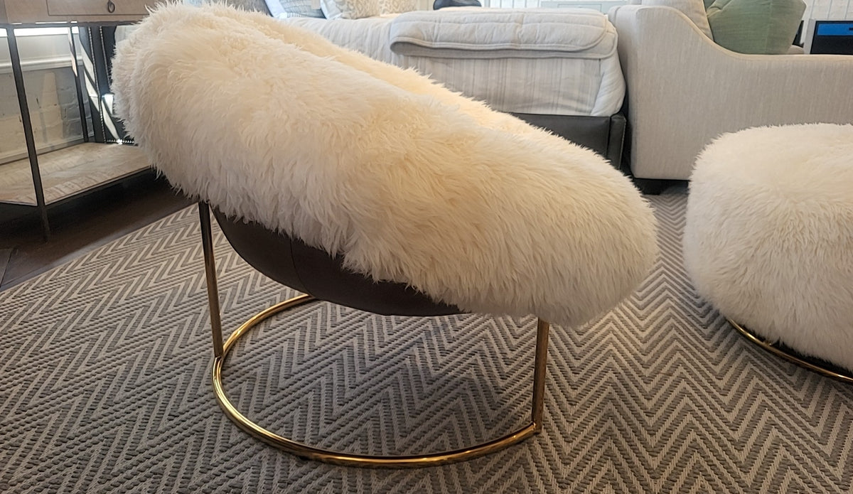 Yeti Beige Sheepskin Cave Chair w/ Ottoman by Timothy Oulton