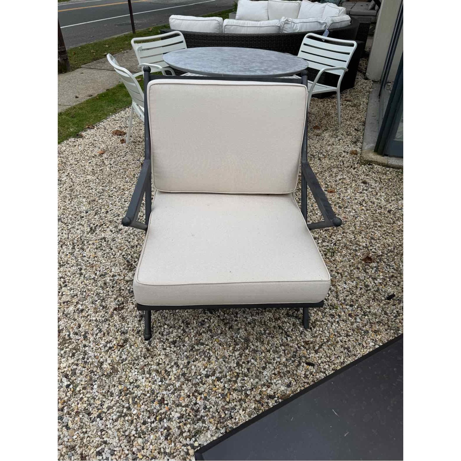 PAIR of 'Balta' Dark Gray Metal Lounge Chairs w/ Ivory Cushions by Made Goods