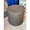 Round Vermilion Ottoman w/ Brown Linen Cover