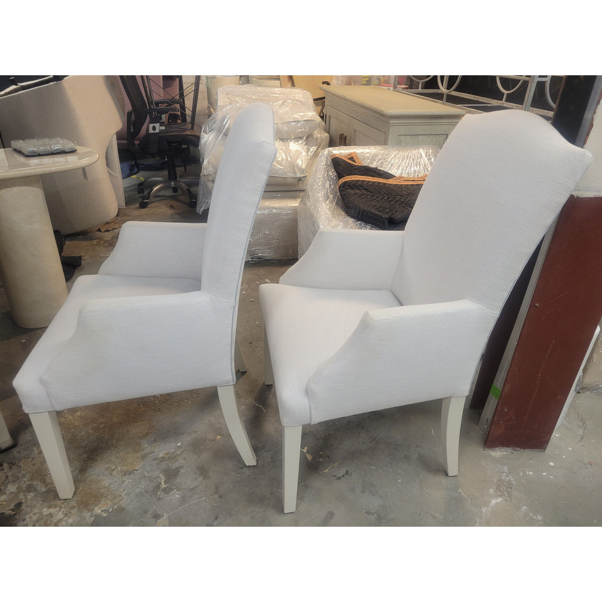 SET of 6 Custom Upholstered High-Back Arm Chairs Attrib. to RH (AS IS) - colletteconsignment.com