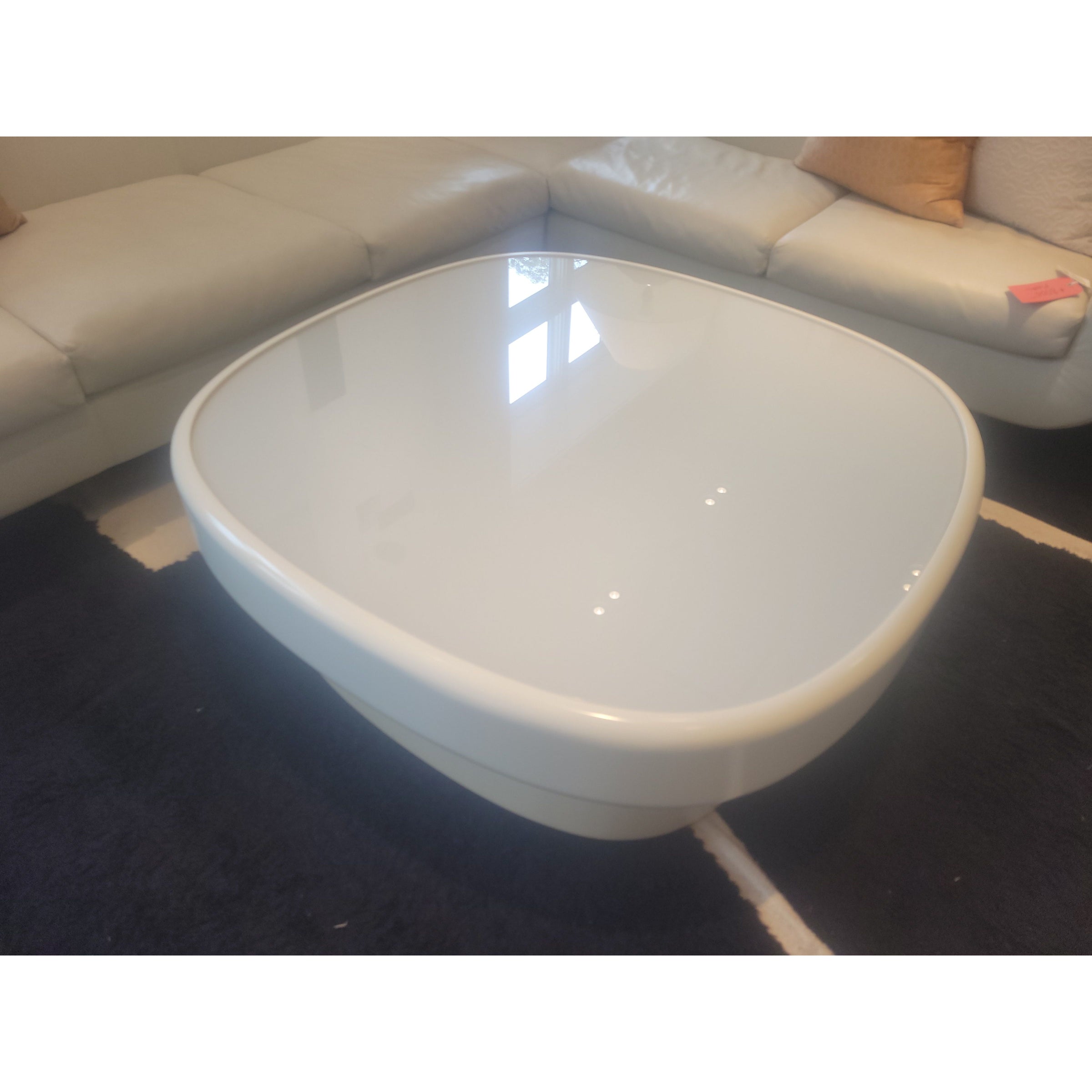 Cashew & Sugar High Gloss Lacquer Coffee Table w/ Frosted Glass Top