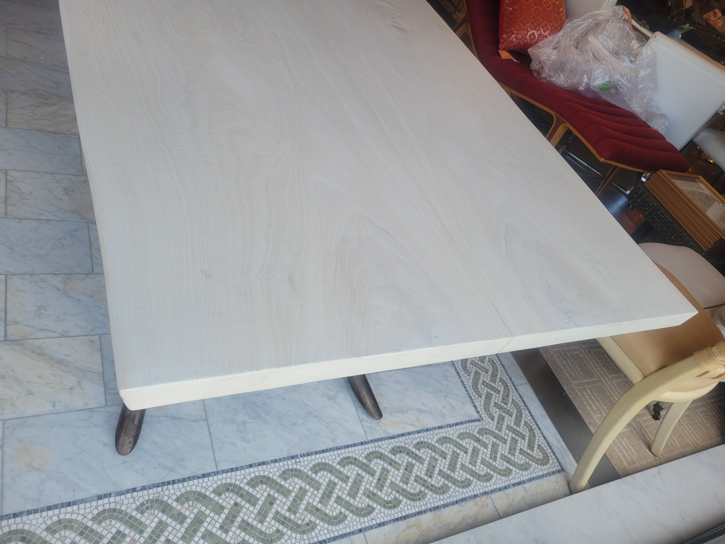 Sunbleached Ash Top Maya Dining Table on Metal X Base by Taracea
