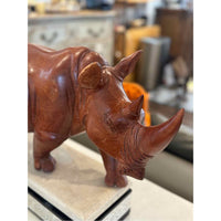 Carved Wood Rhino, AS IS, Horn Has Been Repaired, 23"Lx9"Dx12"H