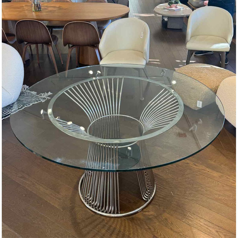 Round Glass & Chrome Platner-Style Dining Table