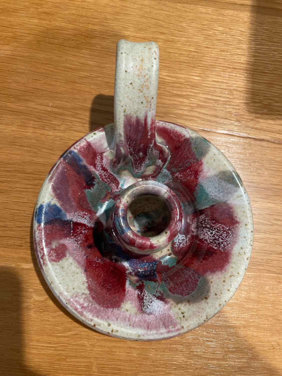 Red Painted Pottery Candlestick Holder