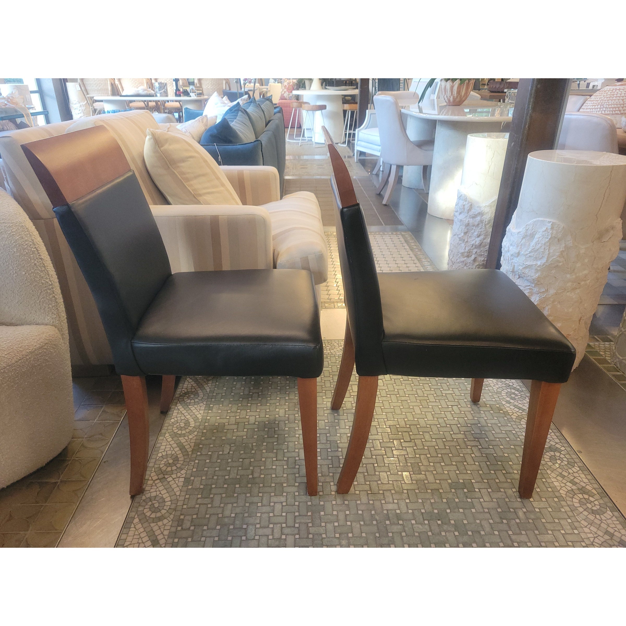 SET of 8 Custom Cherry Wood & Leather Dining Side Chairs by Dinec
