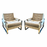 PAIR of Gray Velvet & Chrome Milo Baughman Chairs