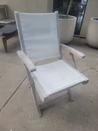 PAIR of Plantation Teak & White Mesh Folding Chairs
