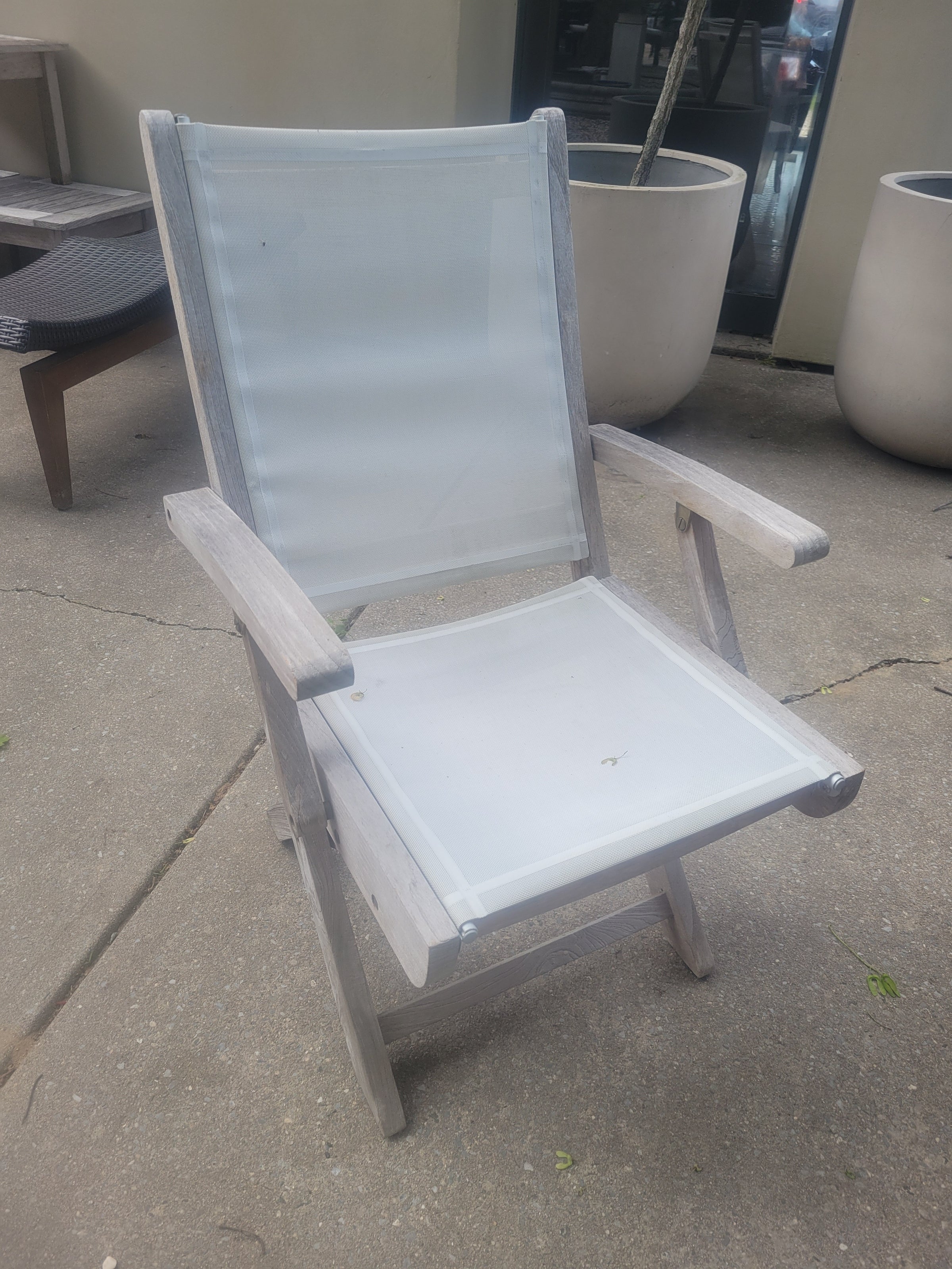 PAIR of Plantation Teak & White Mesh Folding Chairs