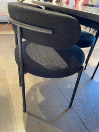 SET of 6 Black Boucle Chairs w/ Metal Legs