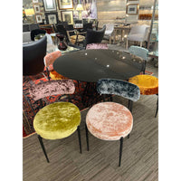 Black Metal Dining Chairs upholsted w/ JAB Candy Colored Crushed Velvet