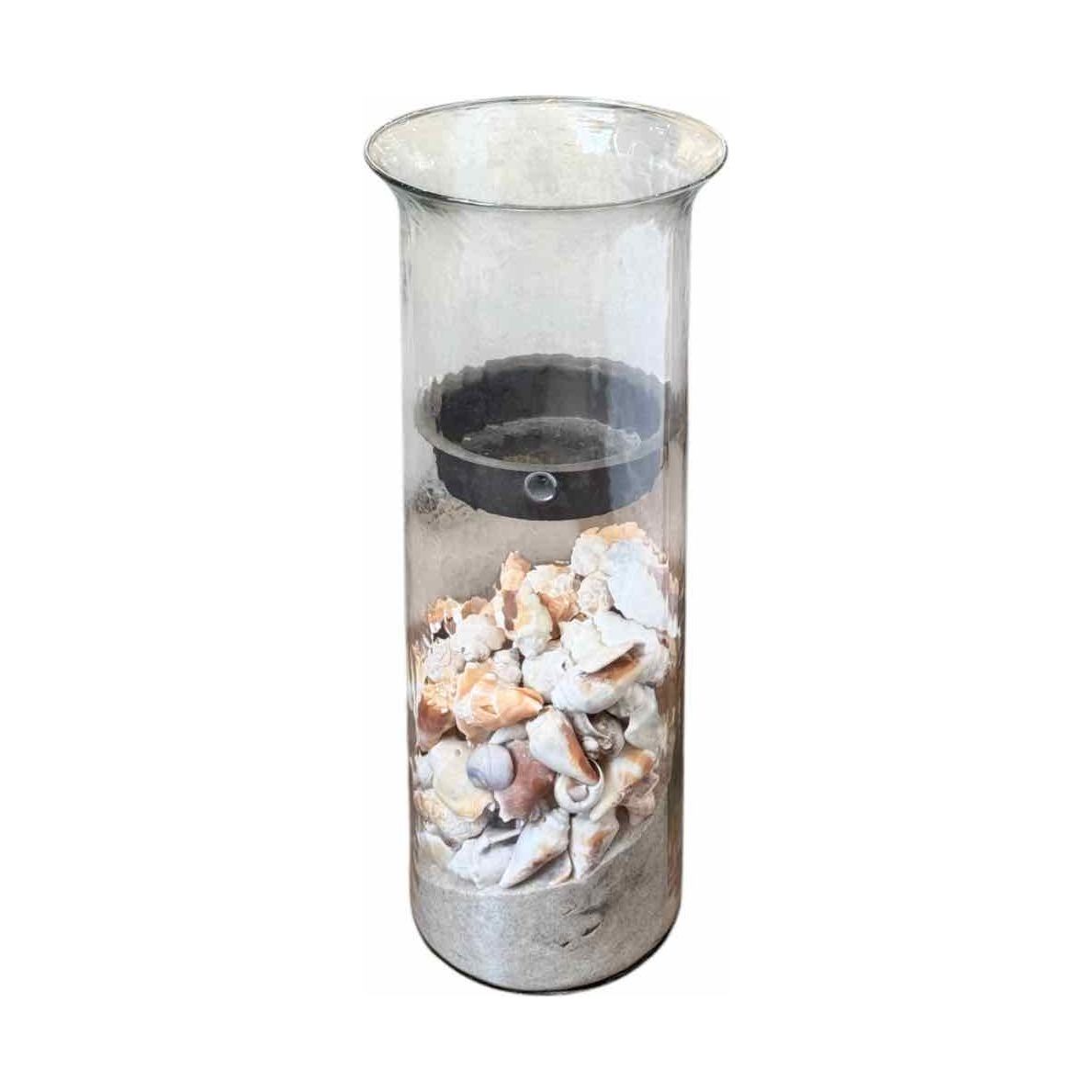 Tall Glass Hurricane w/ Sand & Shells