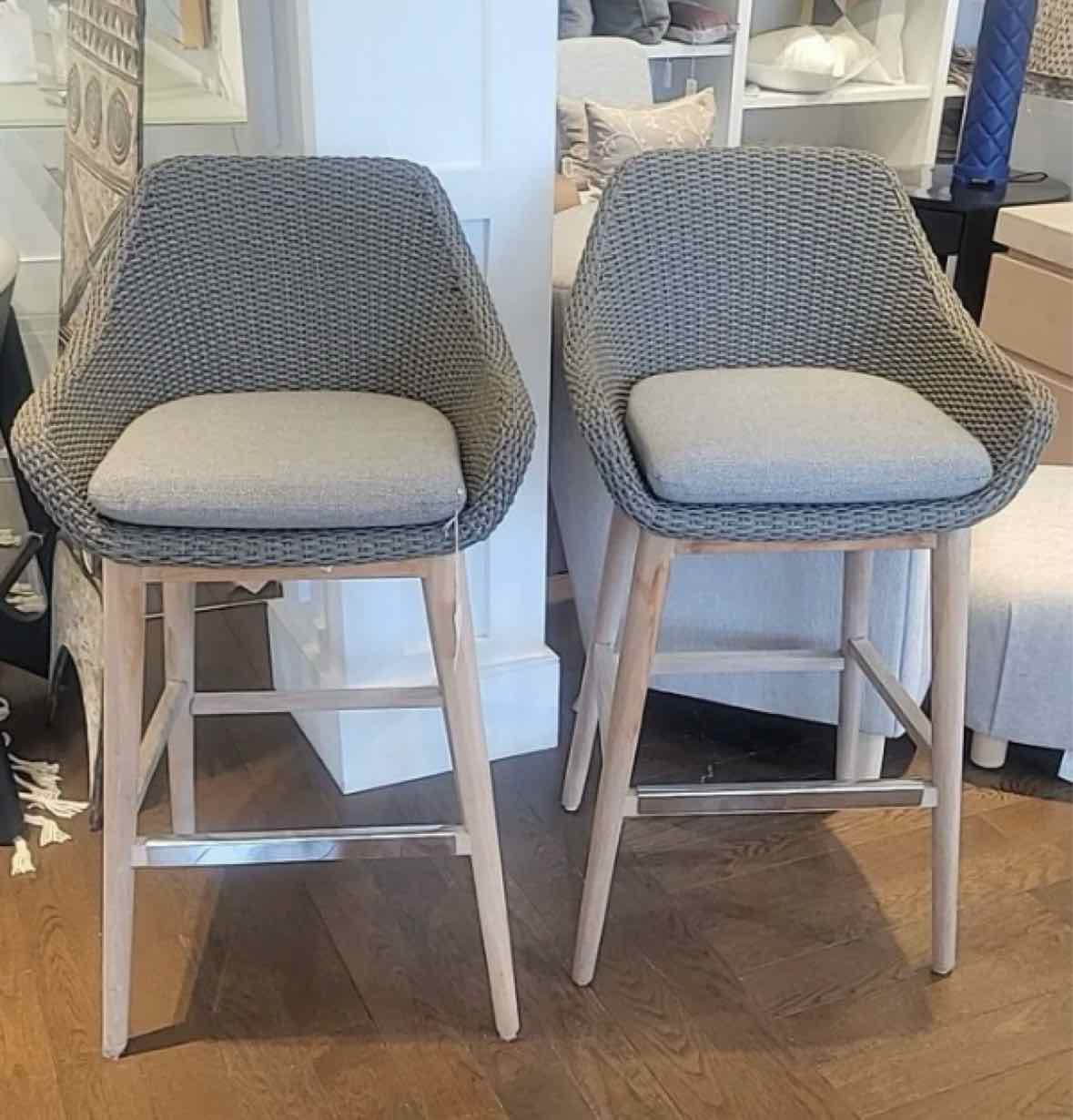 PAIR of Indoor / Outdoor Bar Stools w/ Sunbrella Cushions by Layla Grayce