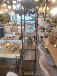 Antiqued Elm & Distressed Cast Metal Bookshelf on Wheels by RH