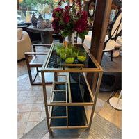 Custom Dark Brass & Glass Rolling Bar Cart w/ Removable Tray Top