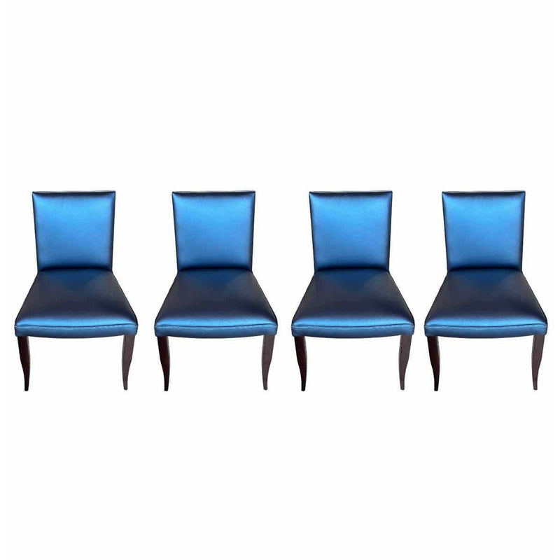 Set of 4 Dakota Jackson Navy Blue Leather Dining Chairs 22"L x 22"W x 35"H