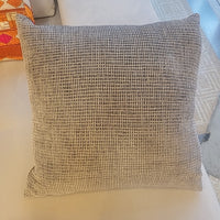 Half Textured Grid Gray Velvet Square Pillow w/ Down Insert