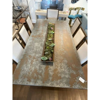 7-ft Metal Wrapped Top Trestle Dining Table on Natural Wood Base - colletteconsignment.com