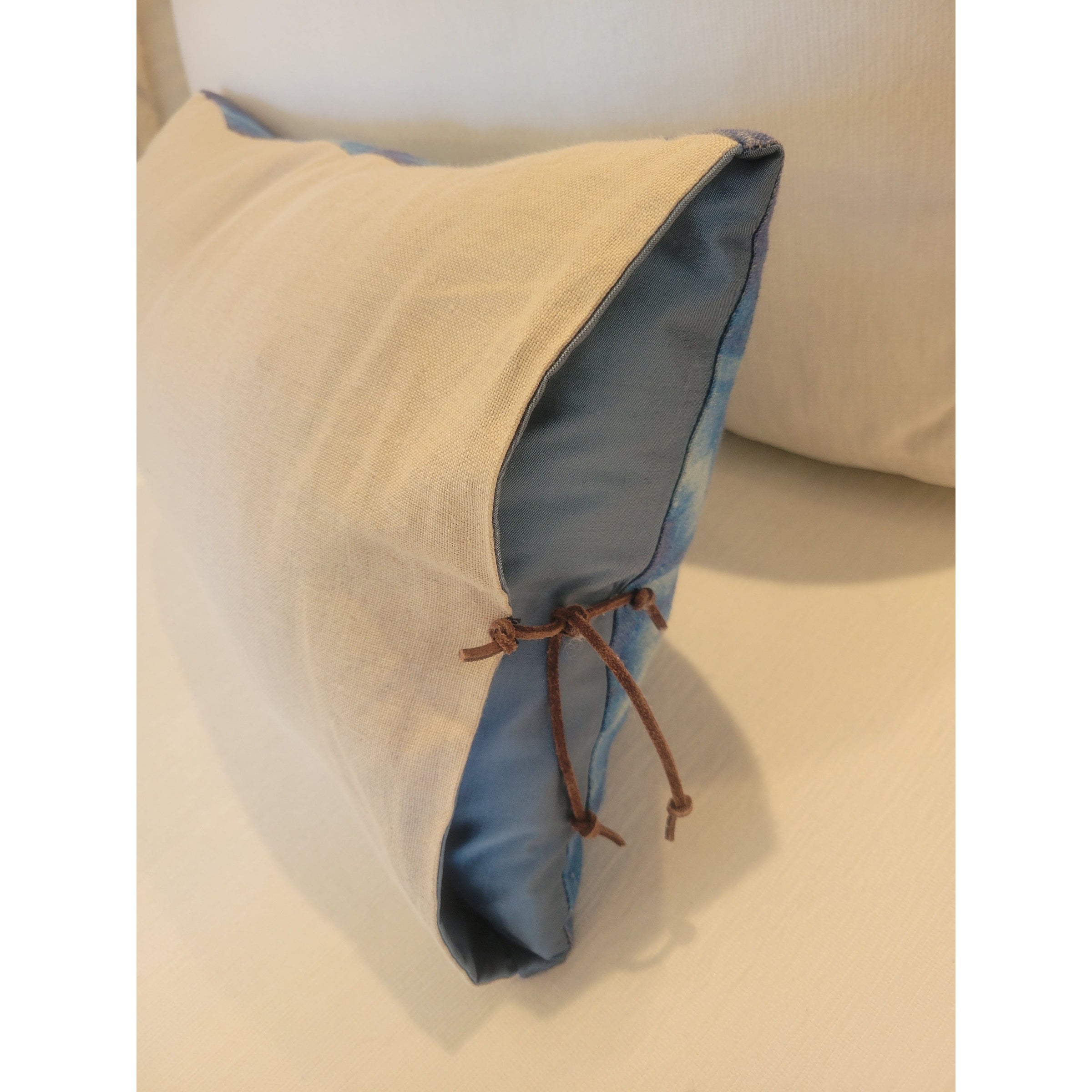Printed Blue Starburst Linen Lumbar Pillow w/ Down Insert by Michele Varian
