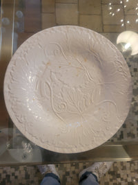 SET of 8 White Ceramic Embossed Vine Dinner Plates by Bordallo Pinheiro