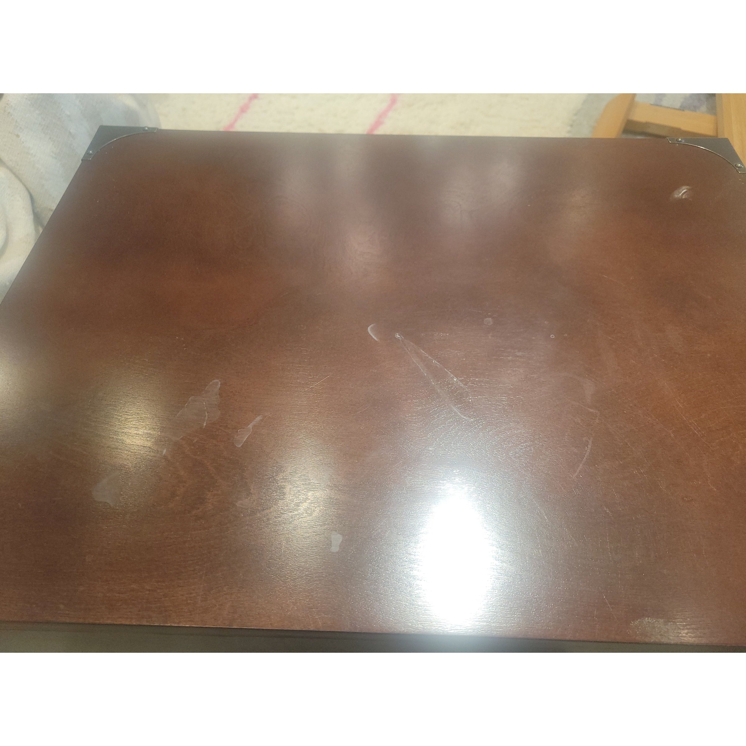 PAIR of Espresso Wood & Nickel 1-Drawer Side Tables