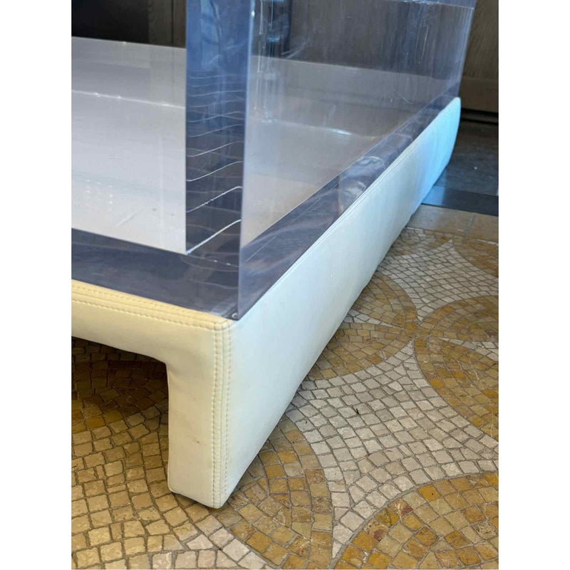 Custom Lucite / White Leather Coffee Table by Classic Gallery