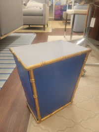 Blue & Gold Hand-Painted Metal Waste Basket by Dana Gibson