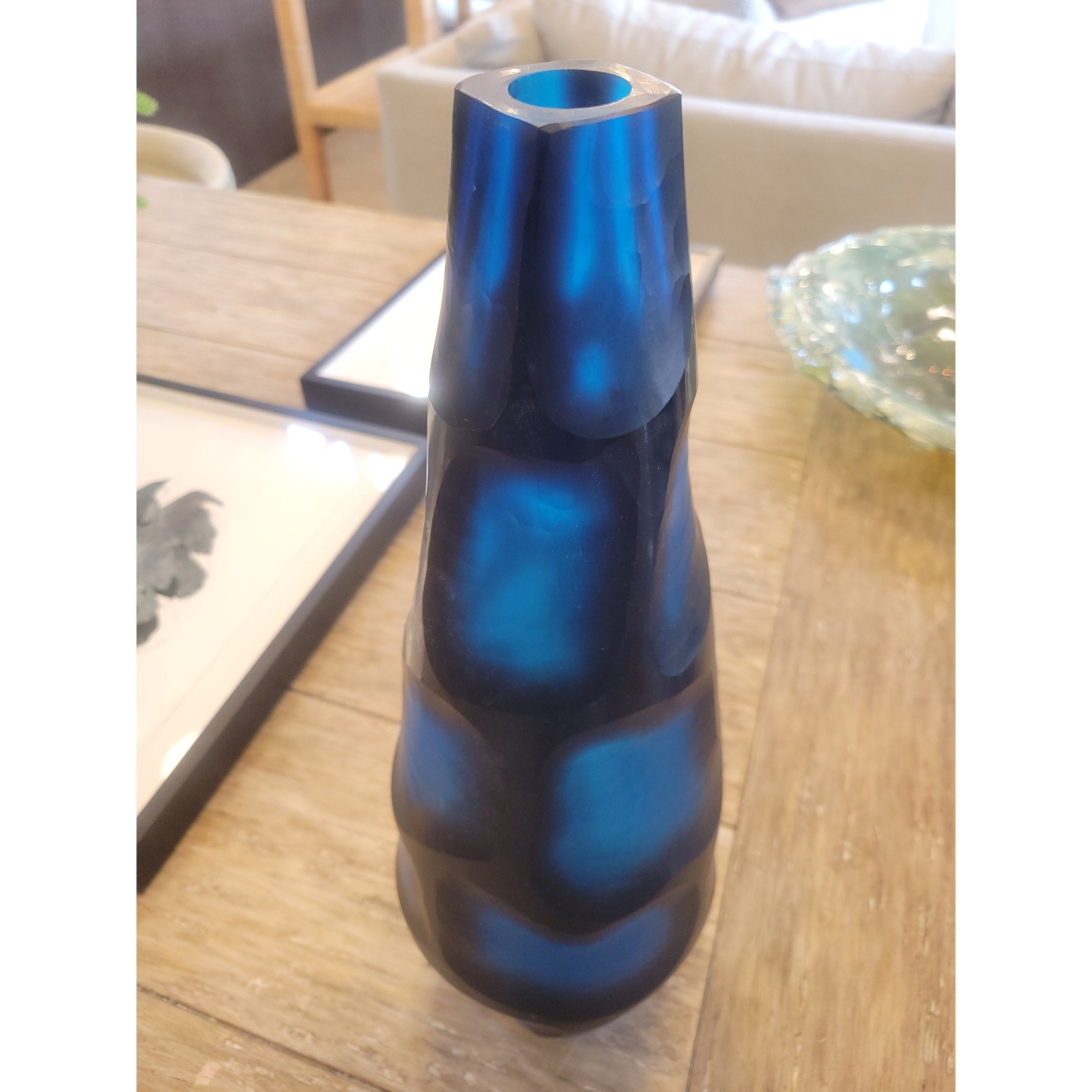 Tall Blue Art Glass Vase